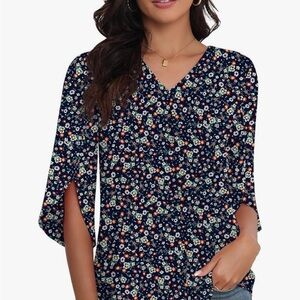 Floral Navy Blouse NWT Size M